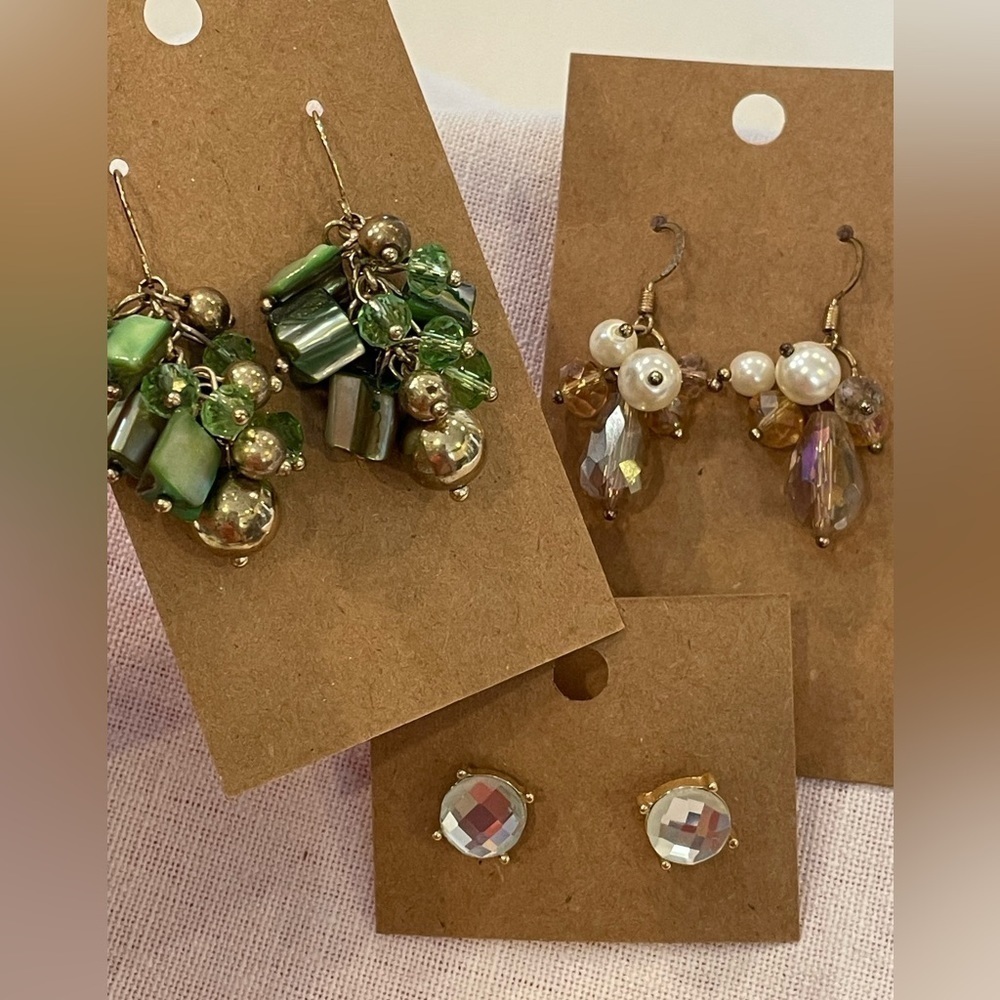 💐5/25 3 pair lot bundle vintage shell glass bead faux pearl dangle drop earring